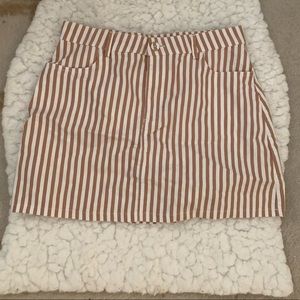 Brown & white striped mini skirt